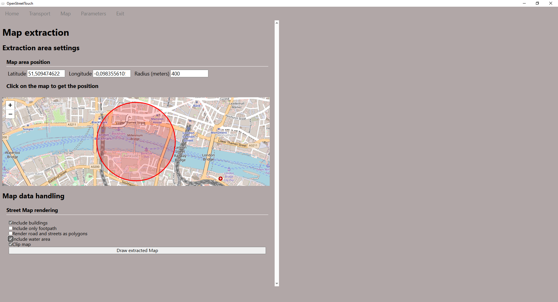 View of the button in the interface to extract the area of the map )