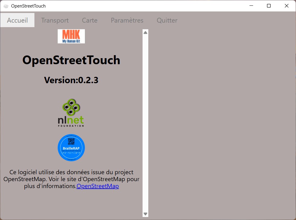 Home page screenshot with software version, partners logo and main menu