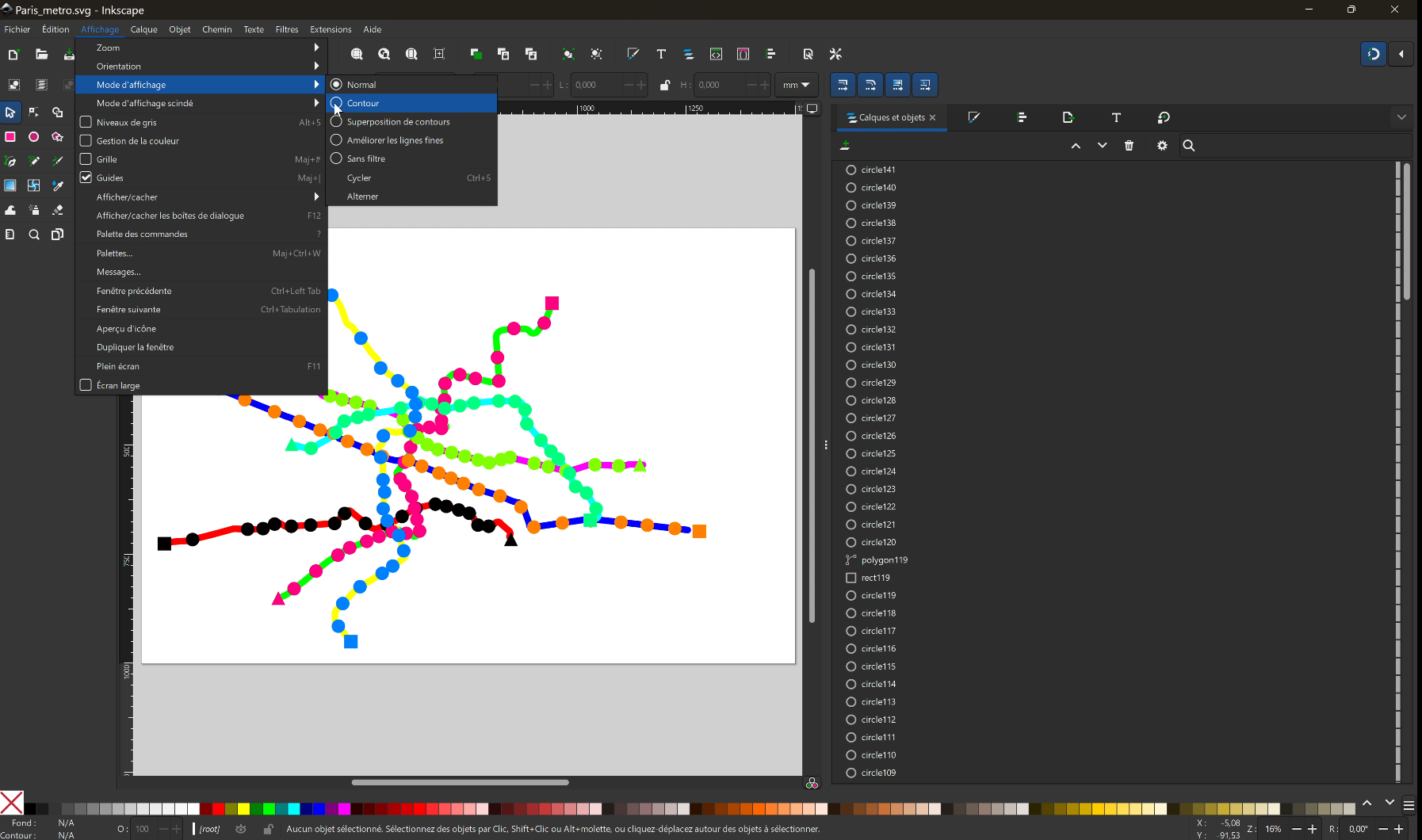 file svg opened in Inkscape. In the Display>Normal mode, we do not distinguish the contours but the colors like in a raster image