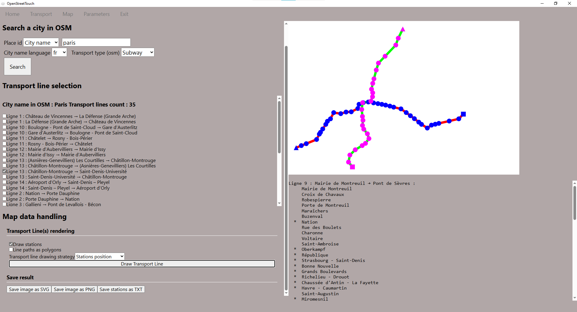 Transport tab screenshot
