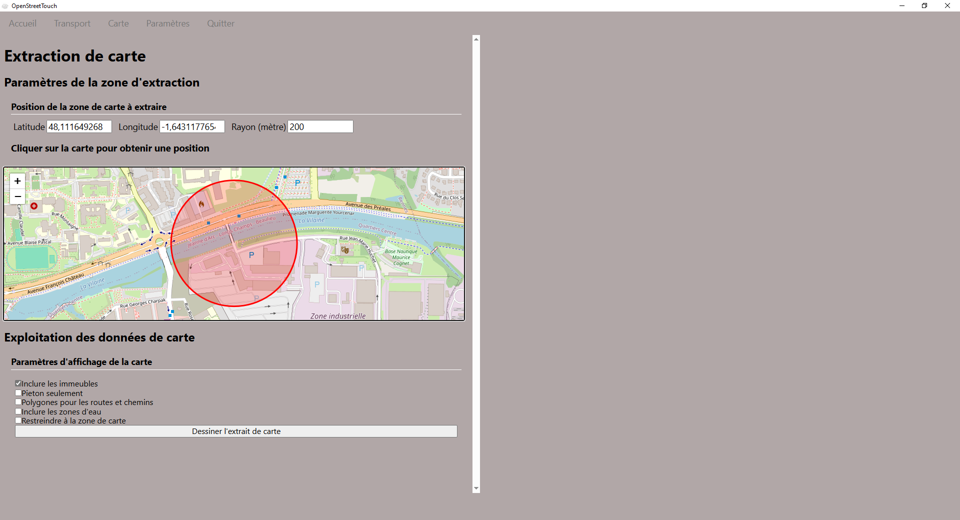 Vue du bouton dabns l'interface pour extraire la zone de la carte )