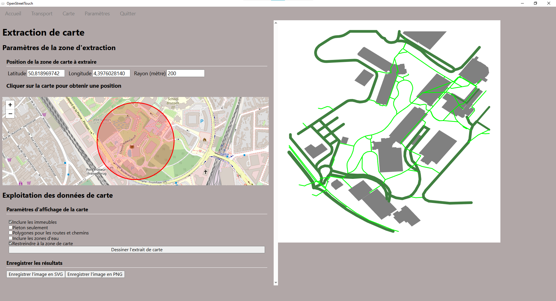 Vue de l'interface de l'onglet carte